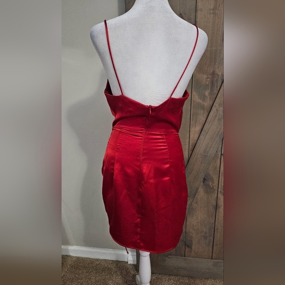 ZARA Ruched Tie Bodycon Satin Mini Dress In Red. Size XS - Picture 15 of 16